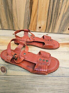 Frye Jacey Studded T-strap Sandal Burnt Orange Size 9